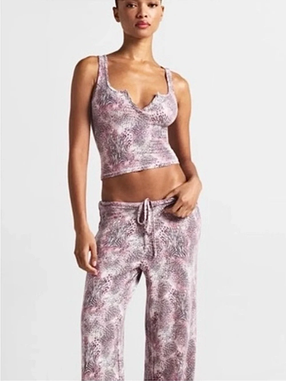 NWT SKIMS Pink Animal-Print Notch-Neck Tank XS